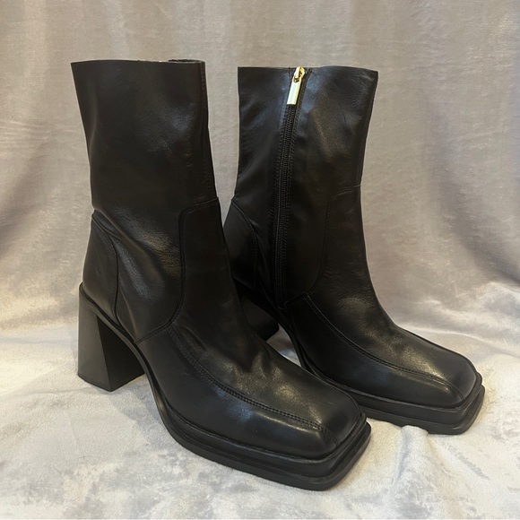 ASOS Design Black Leather Mid-Calf Block Heel Boots - Sz UK 9 - Picture 3 of 10